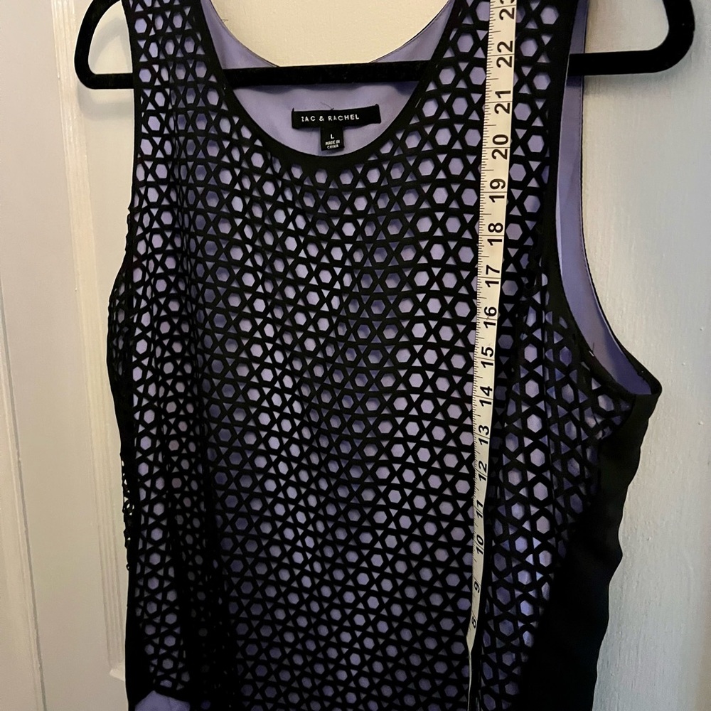 Zac & Rachel Purple Tank with Black Geometric Mesh Overlay Sz L